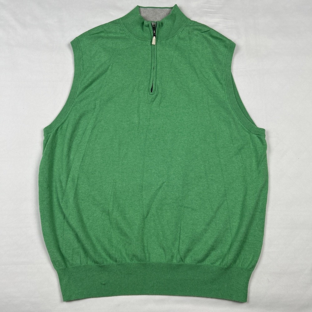 Peter Millar Sweater Vest Green XXL Cotton Cashmere Pullover 1/4 Zip Ribbed Knit